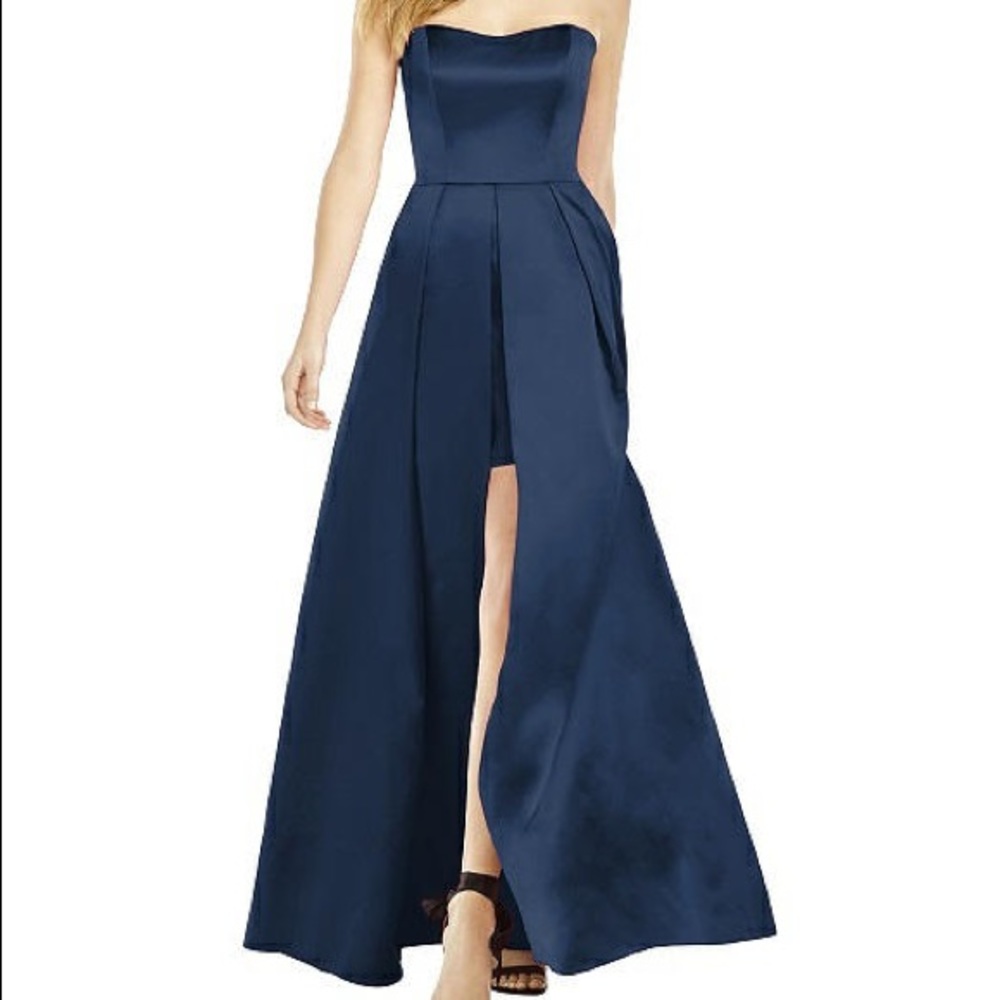 Strapless Satin Peekaboo Pleated Ballgown
